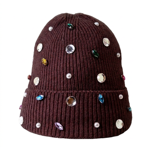 Gorro de Invierno de Punto con Cuentas de Cristal de Lujo para Mujer, Gorro de Alta Calidad Adornado con Perlas, Gorro Personalizado Suave y Cálido con Pedrería - Product Image 5