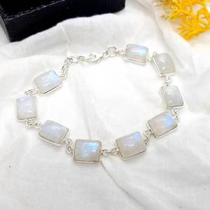 Pulsera de Piedra Lunar Arcoíris, Plata de Ley 925, Ajustable, Estilo Boho, Hecha a Mano, Joyería de Piedras Preciosas Naturales, Regalo - Product Image 5