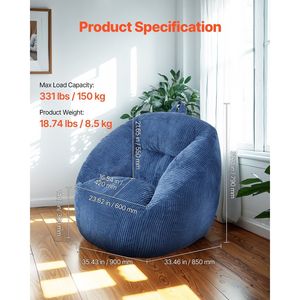 Sedia a sacco a 3 piedi con morbida copertura in velluto orsacchiotto 25D imbottita in Memory Foam morbida tasca portaoggetti blu per camera da letto giochi - Product Image 2