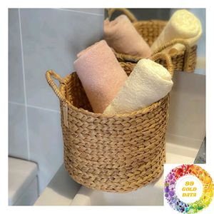 Panier rond multifonction en jacinthe d'eau avec poignées pour le rangement du linge, des pots de plantes, des jouets et des accessoires ménagers - Product Image 3
