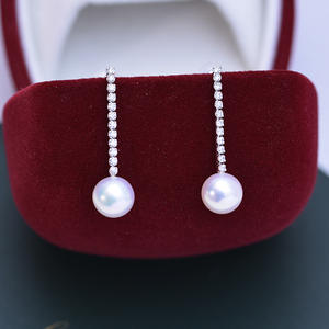 Freshwater 8-9mm White Round Almost Flawless Pearls Korean Version S925 <b>Silver</b> <b>Dangle</b> <b>Earrings</b> with Full Circle Inlay for Women - Product Image 1