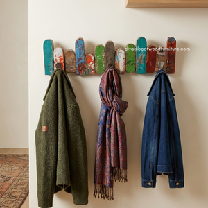 Porte-manteau mural en bois rustique fait main, style antique et vintage, avec 3 crochets, écologique, pour entrée de maison, vente en gros - Product Image 3