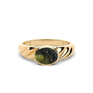 Anillo de Moldavita Natural Certificado de Grado A, Chlum, República Checa |   Joyería de Plata de Ley 925 |    Anillo de Moldavita Chapado en Oro Rosa - Product Image 1