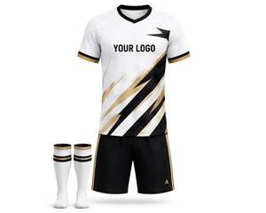 Ensemble de football haut de gamme avec graphismes sublimés, maillot athlétique à col en V, short coordonné, 100 % polyester respirant - Product Image 1