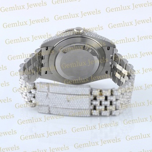Testeur de diamant de passe d'usure de luxe cadran arabe arc-en-ciel cadran romain D VVS entièrement glacé Moissanite diamant Date automatique montre Hip Hop - Product Image 4