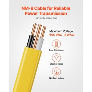 Cavo Elettrico Residenziale Interno Non Metallico NM 12AWG/2C a 3 Conduttori in Rame ad Alta Purezza con Guaina in PVC - Product Image 2