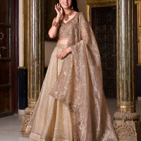Ensemble de mariage Lehenga Choli doré avec broderie de sequins et fils, tenue de demoiselle d'honneur, dupatta cancan à volants de 5 mètres, blouson neuf
