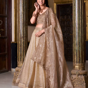 Conjunto de lehenga choli dorado para boda con lentejuelas y bordados, traje de dama de honor, dupatta de 5 metros con vuelo y cancan cosido, blusa nueva. - Product Image 1