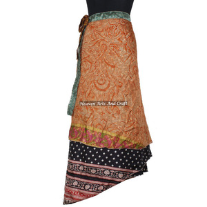 Women Beach Wear Sexy Wrap <b>Skirt</b> Sarong Dress Women Wear Vintage Silk Sari <b>Long</b> Length Wrap Around <b>Skirt</b> 2 Layer Reversible Sari - Product Image 5