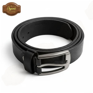 Cinturón de cuero negro de grano completo 100% puro, sin desgaste ni grietas, ideal para pantalones de vestir, vaqueros y ropa de oficina. - Product Image 1