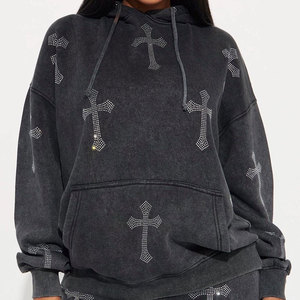 Survêtements d'hiver en polaire à strass unisexe, coupe ample, sweat à capuche et pantalon évasé, toutes pierres précieuses, 100% coton, ensembles de survêtements épais - Product Image 1