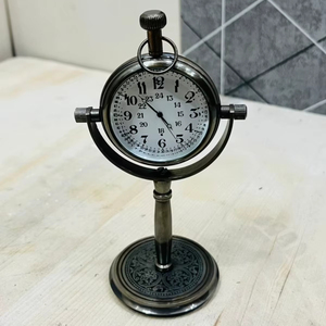 Black Modern Brass <b>Table</b> <b>Clock</b> with Designer Base Handmade and Portable Promotional Gift-OLD WORLD TREASURE HANDICRAFTS BC-003 - Product Image 1