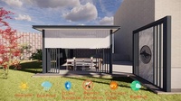 Pavillon de jardin moderne avec structure en acier thermolaqué blanc et toit à lames motorisées pour usage extérieur en jardin ou cour – Qualité supérieure