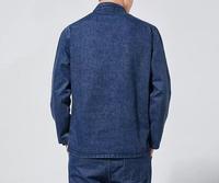 Blouson Bomber Unisexe en Jean Décontracté à Capuche Col Montant Coupe Droite Automne Coton Lavé Couleur Unie Fermeture Éclair Avant