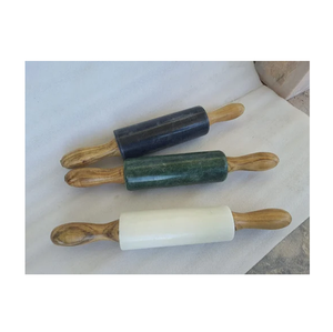Rodillo de amasar de mármol negro con mango de madera, rodillo de masa en colores negro, verde y blanco piedra, y rodillo para amasar. - Product Image 1
