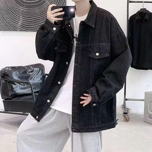 เสื้อแจ็คเก็ตยีนส์สีดำสำหรับผู้ชาย ทรงหลวมสบาย ปกคอพับ กระดุมแถวเดียว แขนยาว ผ้าฝ้ายฟอก ซักได้ กันลมในฤดูหนาว น้ำหนัก 320 กรัม - Product Image 6