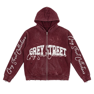 Sweat à capuche zippé pour homme 100% Coton, style vintage, délavé à l'acide, doublure satinée, effet vieilli, grammage lourd 500 g/m², délavé à la pierre, vente en gros - Product Image 3
