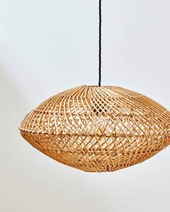 Pantalla de Lámpara Ovalada de Ratán, Forma de OVNI, Tejida a Mano, para Colgar del Techo, Decoración Japonesa - Product Image 2