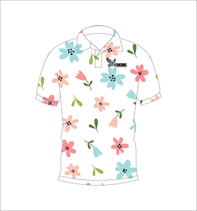 เสื้อโปโลพื้นหลังสีขาวลายดอกไม้สีแดงสีฟ้าสีชมพูลายดอกไม้เล็กแขนสั้นฤดูร้อนลำลองมุมมองด้านหน้าด้านหลัง - Product Image 6