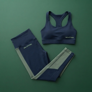 Ensemble de yoga pour femmes, bleu marine et vert, avec soutien-gorge de sport et leggings taille haute, idéal pour la gym, le fitness et l'entraînement - Product Image 5
