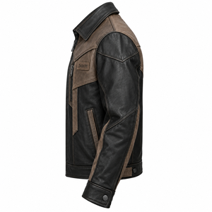 Chaqueta de Cuero Negra y Marrón Desgastada para Hombre, Estilo Motero Occidental, Abrigo Exterior de Cuero Genuino, OEM Personalizado - Product Image 4