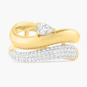 14k Real Solid Gold 0.64ctw Wavy <b>Statement</b> <b>Ring</b> Band Pear Round Lab Grown Diamond Pave Curvy Modern Freeform Jewelry For Women's - Product Image 1