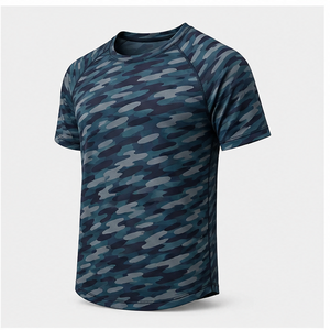 เสื้อยืดคอกลมแขนสั้นผู้ชายลายพรางสีเขียวอมฟ้าเข้มทรงสอบรุ่น MTS-CAMO-0013 - Product Image 3