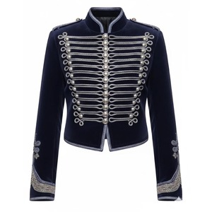 Men's <b>Black</b> <b>Wool</b> Hussar Jacket With Gold Embroidery Stand Collar Formal Winter <b>Coat</b> Short Length Slim Fit - Product Image 6