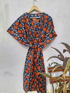 Vestido Kaftán de Algodón con Estampado Floral, Ropa de Estar por Casa Estilo Bohemio, Tallas Grandes - Product Image 3