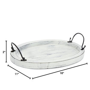 Plateau ovale en bois vintage avec plateau en bois de manguier fait main en détresse blanc pour décor de table basse ou service élégant à la maison - Product Image 3