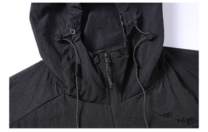Custom Coated Hooded Windbreaker <b>Jacket</b> <b>Men</b> Women <b>Lightweight</b> Outdoor Sports Waterproof Windproof Durable Front Solid Black - Product Image 3