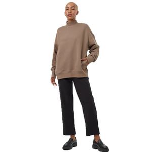 Women's Oversized Mock Neck Fleece Sweatshirt-100% Cotton Quick Dry <b>Drop</b> Shoulder Solid Color Custom Front <b>Back</b> Neck Logo - Product Image 4