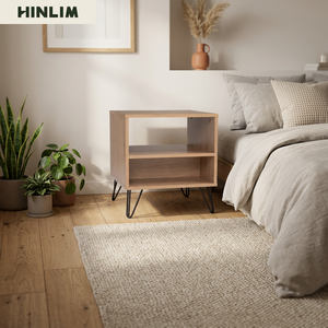 Modern Scandinavian Wood Nightstand with Metal Legs Durable Bedroom <b>Storage</b> <b>Side</b> <b>Table</b> for Home Use - Product Image 1