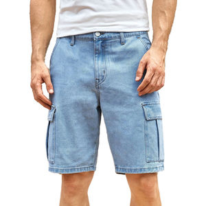 Pantalones Cortos de Mezclilla Azul Claro para Hombre, Cintura Alta, Secado Rápido, Transpirables, Estilo Urbano de Verano, Casual, con Bajo sin Rematar, Venta al por Mayor, 100% Algodón - Product Image 1