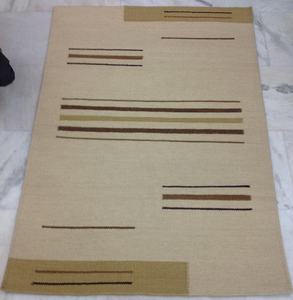 Alfombra Dhurrie de lana moderna de tejido plano | Alfombra Kilim geométrica tejida a mano en terracota, marrón y beige - Product Image 3