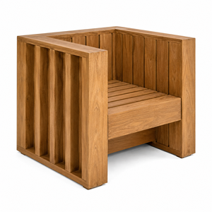 Fauteuil de jardin extérieur en teck massif, imperméable, durable, écologique et confortable, avec design à lattes verticales architecturales, idéal pour les écoles - Product Image 2