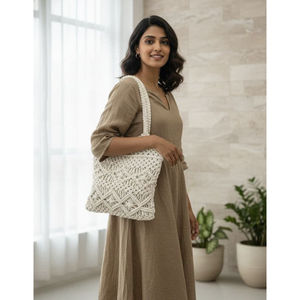 Sac de plage en coton au design attrayant, sac à bandoulière rayé multicolore, vert olive, décontracté, été, avec pompons, grande capacité - Product Image 5