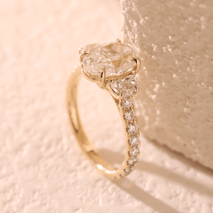 Elegant Bridal Oval Cut Lab Grown Diamond IGI Certified Solid Yellow Gold <b>Ring</b> for Women Luxury Three Stone Half-<b>Moon</b> Side <b>ring</b> - Product Image 4