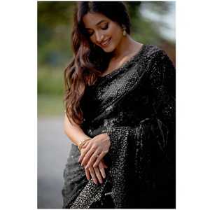 Sari con Borde de Encaje de Diseñador con Bordado de Lentejuelas para Vestidos de Trabajo - Product Image 2