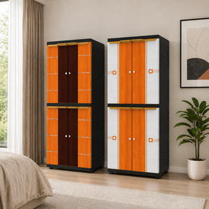 Naiba Mini <b>Portable</b> Plastic Cabinet/<b>Wardrobe</b> with White Orange Flat Panel Hinged Doors Suitable for Clothing & Bedroom Storage - Product Image 4
