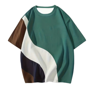 Custom Men's Oversized T-<b>Shirt</b> Short Sleeve O-Neck Color Blocked <b>Patchwork</b> Casual Knitted 100% Cotton - Product Image 5