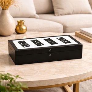 Caja de Dominó de Resina Negra con Puntos Blancos, Diseño Artístico, Decoración para el Hogar, Estuche para Guardar Joyas, Forma Personalizada, Pieza Decorativa para Juegos - Product Image 1