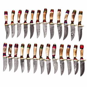 Burraq Jexmoo DIY OEM/ODM Handmade Damascus Steel Skinning Knife <b>Clip</b> Point Blade Bone Handle 9 Inch Leather Sheath Camping - Product Image 2