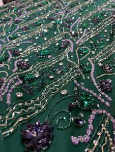 ผ้าลูกไม้ปักลายประณีตทำมือด้วยลูกปัด สำหรับชุดเจ้าสาวหรูหรา ชุดราตรี ชุดพรอม และแฟชั่นดีไซเนอร์ - Product Image 2