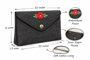 Pochette minimaliste premium écologique en jute noire, pochette enveloppe minimaliste écologique, sac à main de soirée avec fermeture magnétique pour femmes - Product Image 3