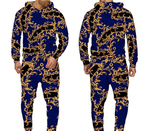 Pantalones Deportivos para Hombre, Estampado Floral Azul Dorado, Cierre con Cordón, Bolsillos Laterales, Ropa Casual de Otoño, Poliéster, Corte Regular, Largo Completo - Product Image 4