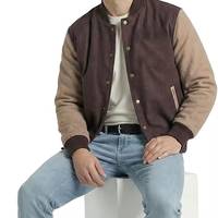 Jaket Varsity Biru Putih Pria Gaya Letterman Kancing Depan Kasual Streetwear Pakaian Luar Manset Bergaris Pakaian Fashion