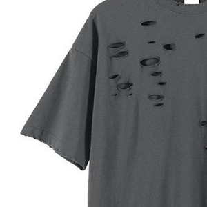 T-shirts tendance unis et déchirés, 100 % coton, légers, style streetwear, impression de logo personnalisée, t-shirt déchiré - Product Image 5