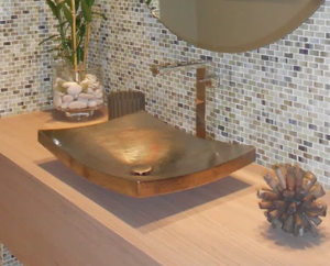 Luxury Handmade Modern Curved Rectangular Copper Vessel <b>Sink</b> Hammered Exterior Smooth Interior <b>Bathroom</b> Countertop Vanity Wash - Product Image 5