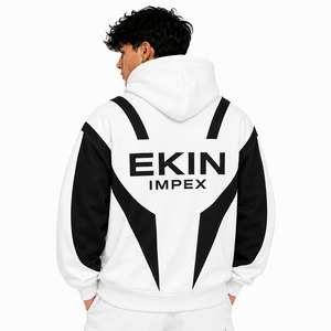 Sweat à capuche oversize uni blanc et noir de qualité supérieure |   Veste à capuche avec masque facial Front Streetwear |   Vêtements d'extérieur unisexes à la mode avec masque intégré - Product Image 4